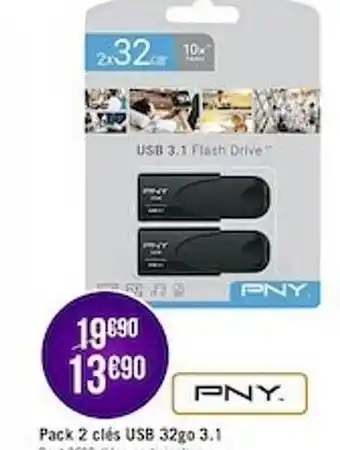 Géant Casino Pack 2 Clé Usb 32 Go 3.1 Pny offre