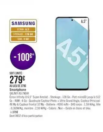 Géant Casino Smartphone Galaxy A51 Noir Samsung offre