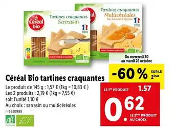 Lidl Céréal bio tartines craquantes offre