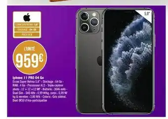 Géant Casino Iphone 11 Pro 64 Go Apple offre
