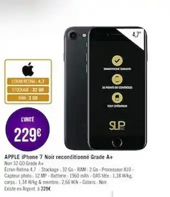Géant Casino Apple Iphone 7 Noir Reconditionné Grade A+ offre
