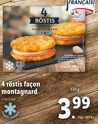 Lidl 4 Röstis façon montagnard offre
