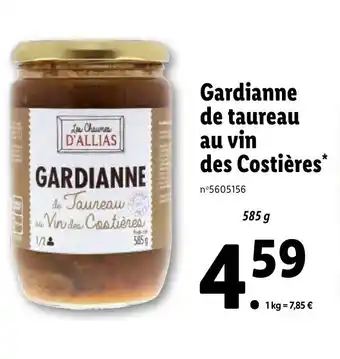 Lidl Gardianne de taureau au vin des costières offre