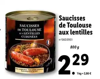 Lidl Saucisses de toulouse aux lentilles offre