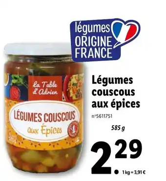 Légumes couscous aux épices