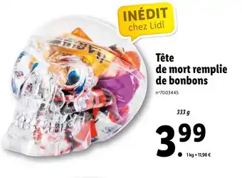 Lidl Tête de mort remplie de bonbons offre