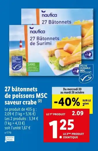Lidl 27 bâtonnets de poissons MSC saveur crabe offre