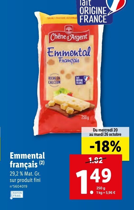 Promo Emmental francais chez Lidl