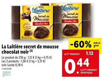 Lidl La Laitière secret de mousse chocolat noir offre