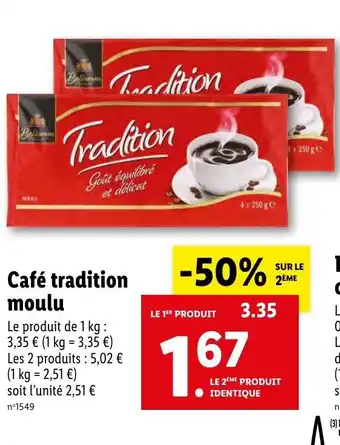 Lidl Café tradition moulu offre