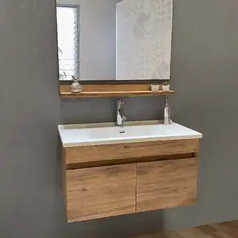 Bricorama Collection Toha - Ensemble meuble 85 cm avec miroir et plan vasque - Basco Bath offre