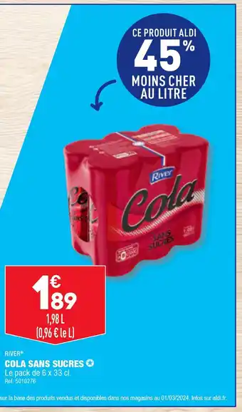 ALDI RIVER COLA SANS SUCRES offre
