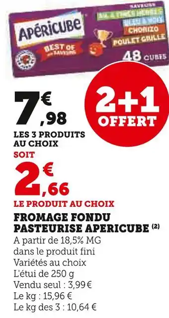 Super U APERICUBE FROMAGE FONDU PASTEURISE offre