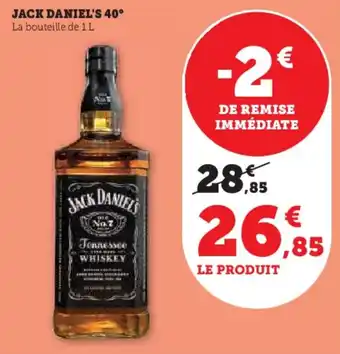 Hyper U JACK DANIEL'S 40° La bouteille de 1 L offre