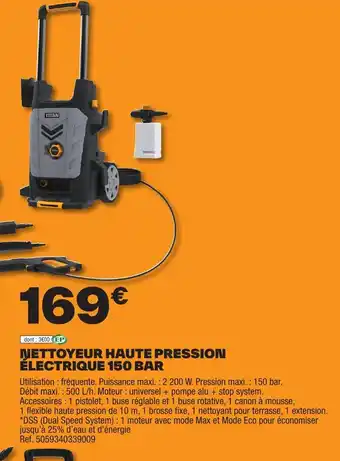 Brico Dépôt NETTOYEUR HAUTE PRESSION ÉLECTRIQUE 150 BAR offre