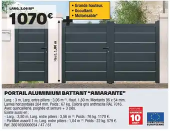 Brico Dépôt PORTAIL ALUMINIUM BATTANT "AMARANTE" offre