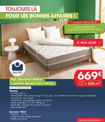 Pro&Cie Pack "Révolution" Matelas + Sommier tapissier 140 x 190 cm offre