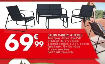 La Foir'Fouille SALON MADÈRE 4 PIÈCES Acier époxy - Verre et toile PVC offre
