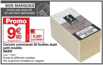 Promocash Carnets commande 50 feuilles dupli petit modèle SAXO offre