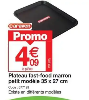 Promocash Plateau fast-food marron petit modèle 35 x 27 cm offre