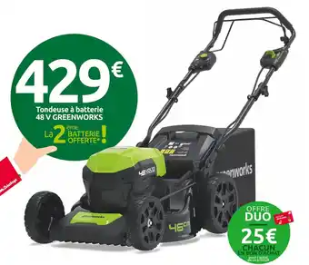 Mr Bricolage Tondeuse à batterie 48 V GREENWORKS offre