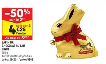 Leader Price LAPIN OR CHOCOLAT AU LAIT LINDT offre