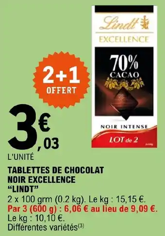 E.Leclerc Express TABLETTES DE CHOCOLAT NOIR EXCELLENCE "LINDT" offre