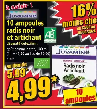Norma JUVAMINE 10 ampoules radis noir et artichaut offre