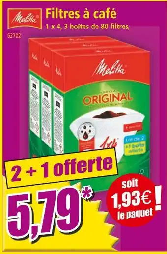 Norma Melitta Filtres à café offre