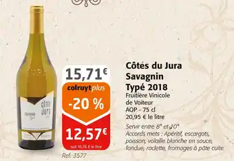 Colruyt Fruitière Vinicole de Voiteur Côtes du Jura Savagnin Typé 2018 offre