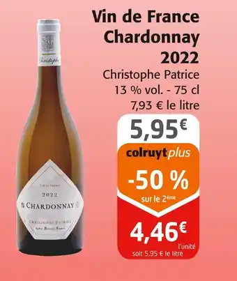 Colruyt Christophe Patrice Vin de France Chardonnay 2022 offre