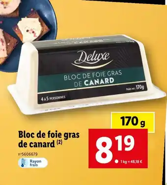 Lidl Deluxe Bloc de foie gras de canard offre