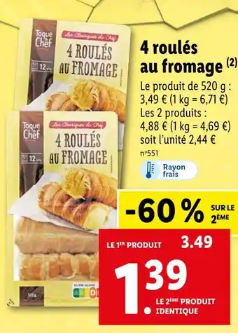 Lidl Toque du Chef 4 roulés au fromage offre
