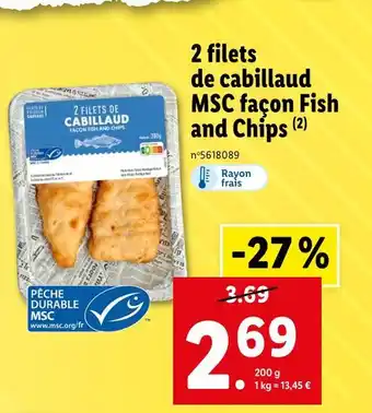 Lidl 2 filets de cabillaud MSC façon Fish and Chips offre