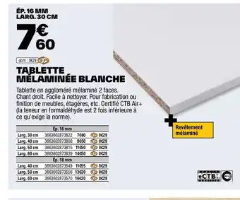 TABLETTE MÉLAMINÉE BLANCHE