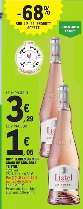 E.Leclerc IGP (6) TERRES DU MIDI GRAIN DE GRIS ROSÉ "LISTEL" offre