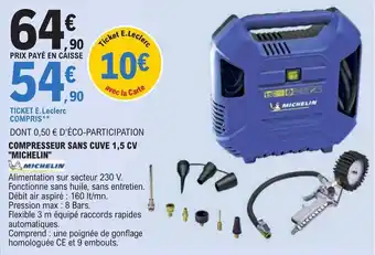 E.Leclerc COMPRESSEUR SANS CUVE 1,5 CV "MICHELIN" offre