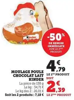 Super U Kinder - moulage poule chocolat au lait offre