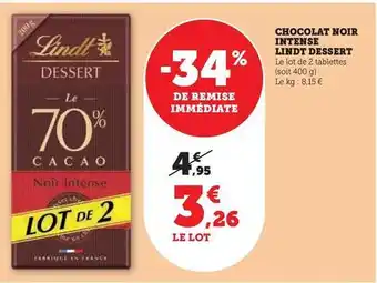 Hyper U Lindt - chocolat noir intense dessert offre