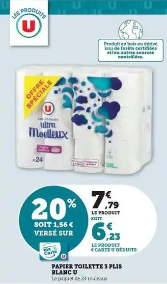 Super U U - papier toilette 3 plis blanc offre
