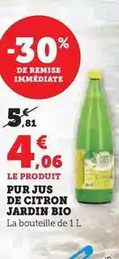 Hyper U Jardin bio - pur jus de citron offre