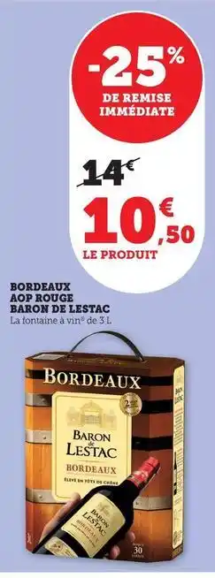 U Express Bordeaux - aop rouge baron de lestac offre