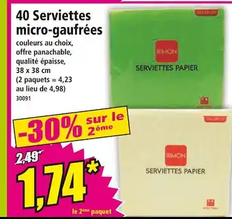 Norma RIMON 40 Serviettes micro-gaufrées offre