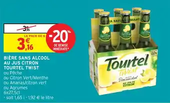 Intermarché Contact BIÈRE SANS ALCOOL AU JUS CITRON TOURTEL TWIST ou Pêche offre