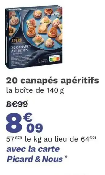 Picard 20 canapés apéritifs la boîte de 140 g offre