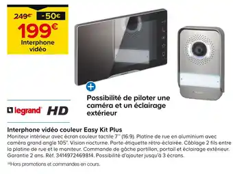 Castorama Legrand Interphone vidéo couleur Easy Kit Plus offre