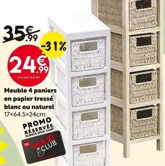 Maxi Bazar Meuble 4 paniers en papier tressé blanc ou naturel offre