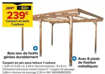 Castorama Carport en pin sans toiture 1 voiture offre