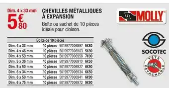 Brico Dépôt Molly chevilles métalliques à expansion offre