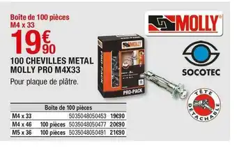 Brico Dépôt Molly 100 chevilles metal molly pro m4x33 offre